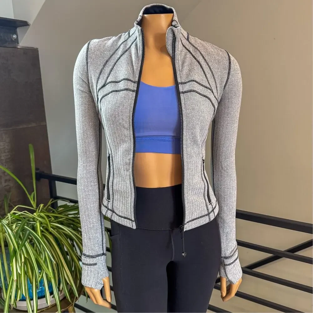 Lululemon Define Jacket Heathered Herringbone Gray/Black Size 4, Style LW3JPMS